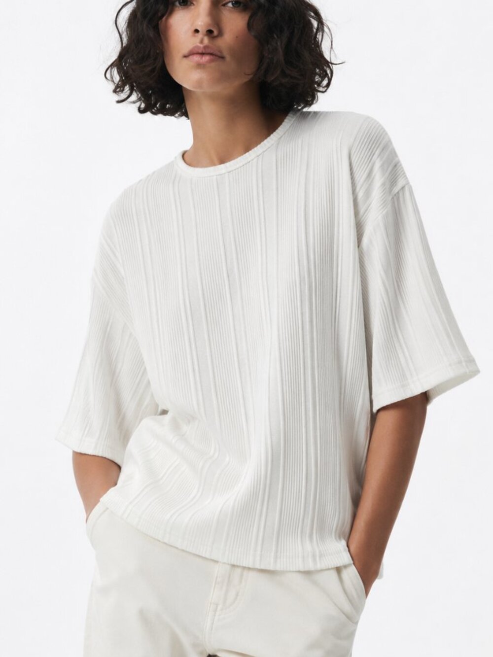 Missguided White Oversized Ribbed Cozy Top Size M